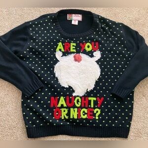 Merry Christmas Naughty Or Nice Fuzzy Santa Beard Ugly Sweater Size XL
